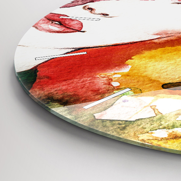 Round glass wall clock Colorful portrait of a woman