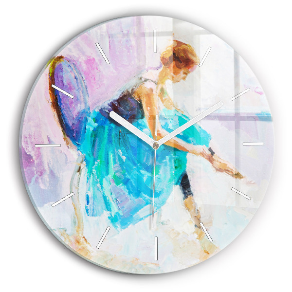 Round glass wall clock Preparing the ballerina