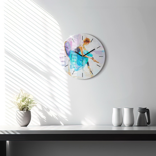 Round glass wall clock Preparing the ballerina