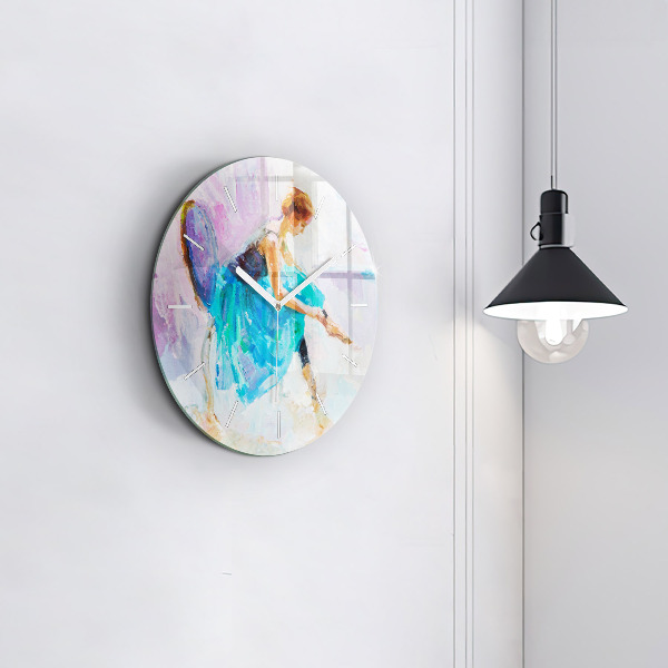 Round glass wall clock Preparing the ballerina