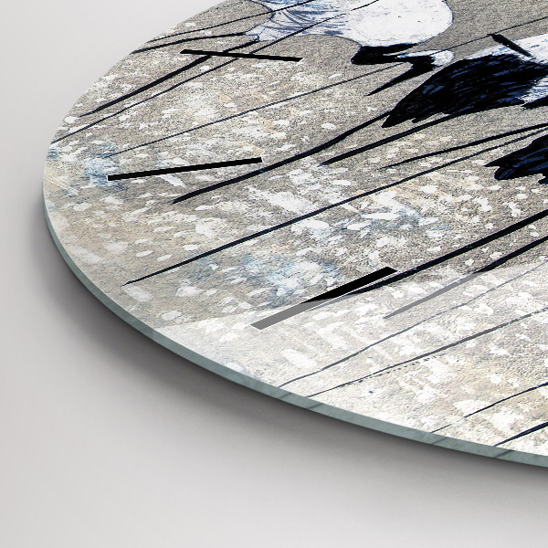 Round glass wall clock Cranes in the reeds