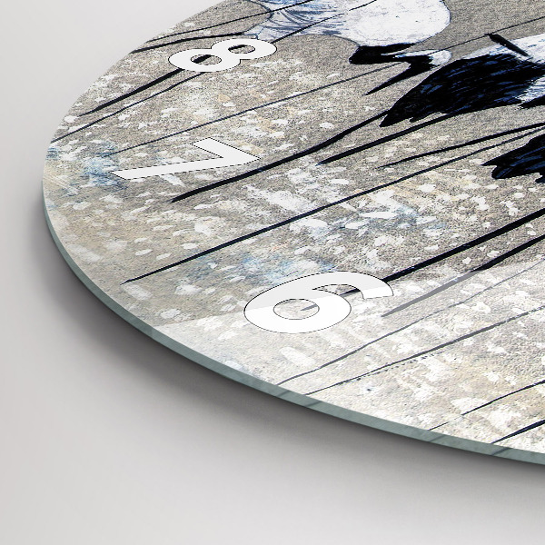 Round glass wall clock Cranes in the reeds