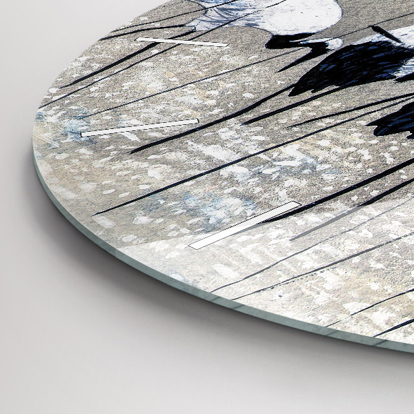 Round glass wall clock Cranes in the reeds