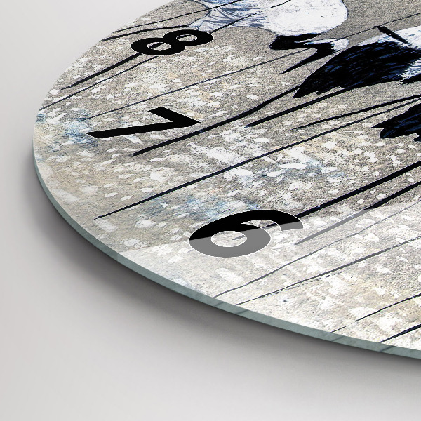 Round glass wall clock Cranes in the reeds