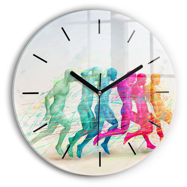 Round glass wall clock Colorful people