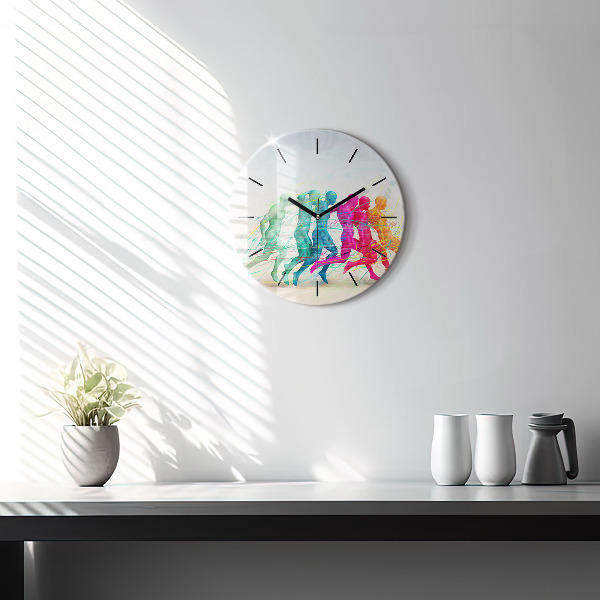 Round glass wall clock Colorful people