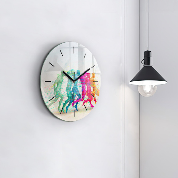 Round glass wall clock Colorful people