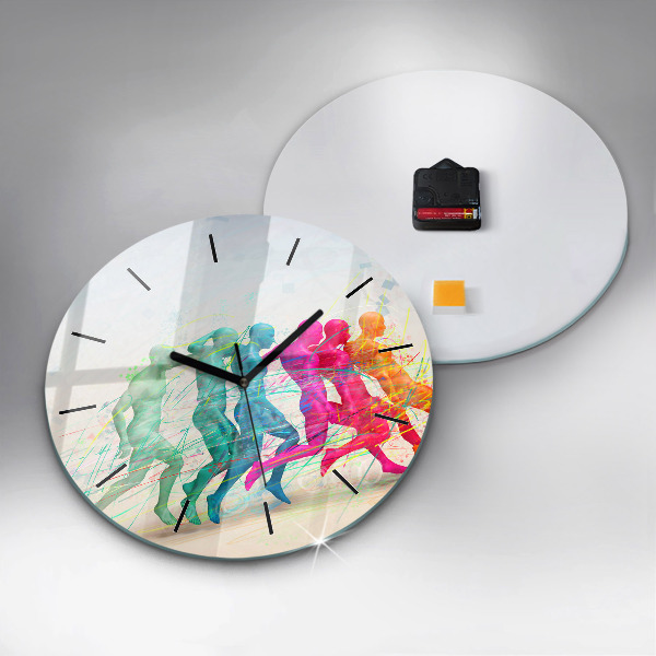 Round glass wall clock Colorful people
