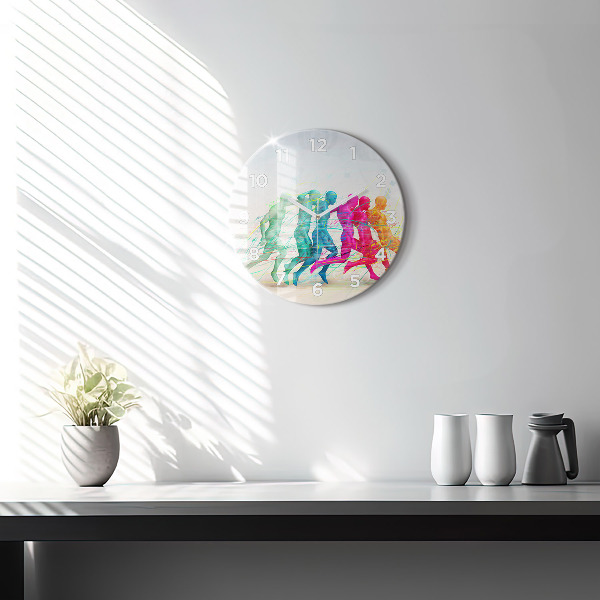 Round glass wall clock Colorful people