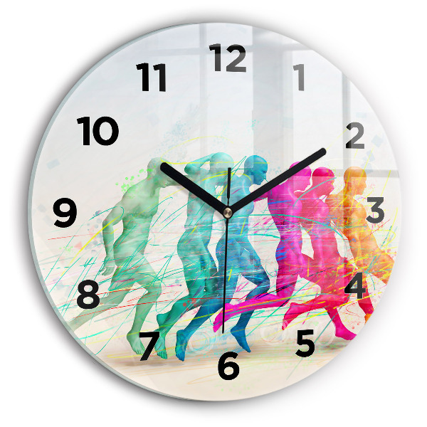 Round glass wall clock Colorful people