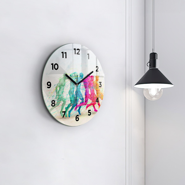 Round glass wall clock Colorful people