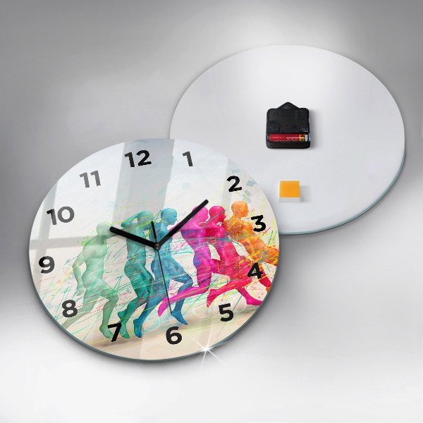 Round glass wall clock Colorful people