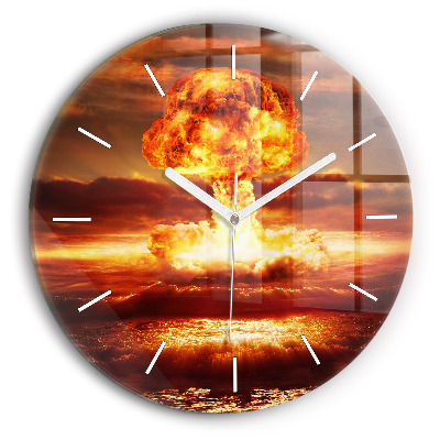 Round glass wall clock Atomic bomb explosion