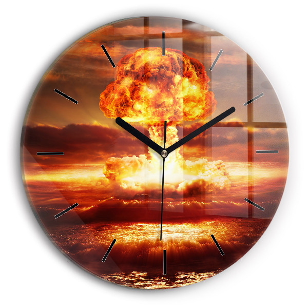 Round glass wall clock Atomic bomb explosion