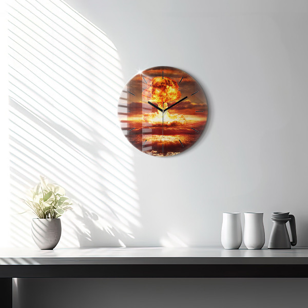 Round glass wall clock Atomic bomb explosion