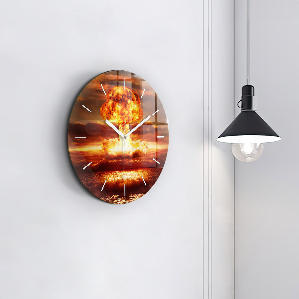 Round glass wall clock Atomic bomb explosion