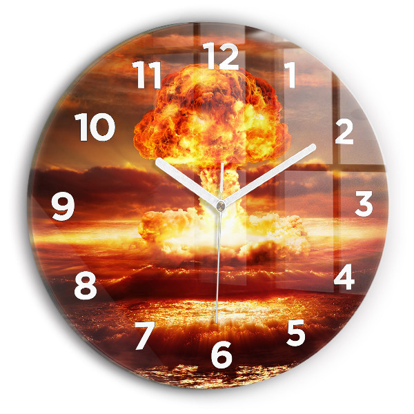 Round glass wall clock Atomic bomb explosion