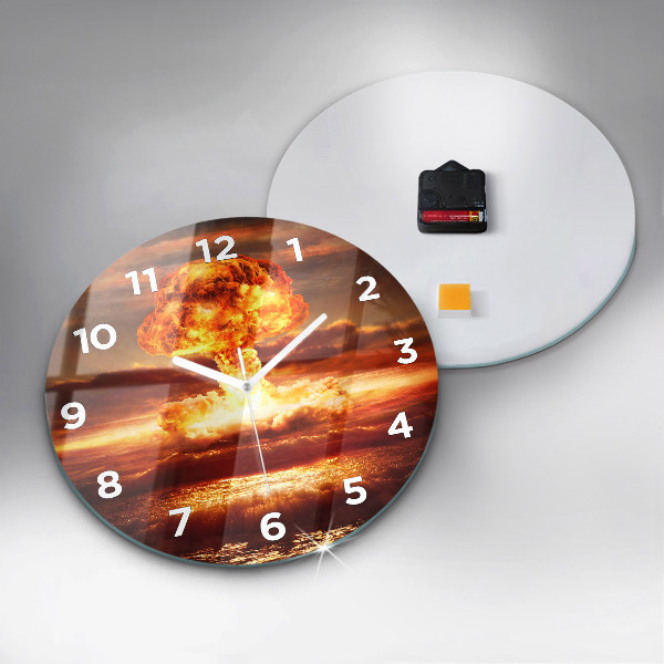 Round glass wall clock Atomic bomb explosion
