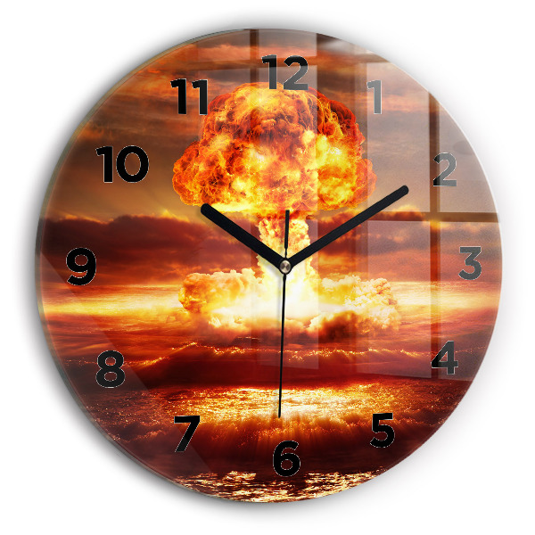 Round glass wall clock Atomic bomb explosion