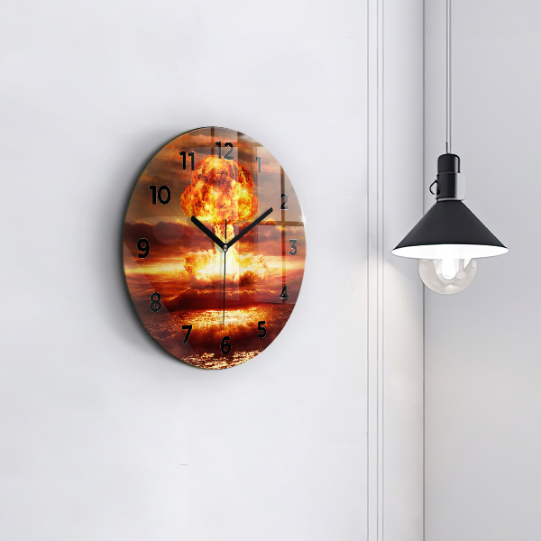 Round glass wall clock Atomic bomb explosion
