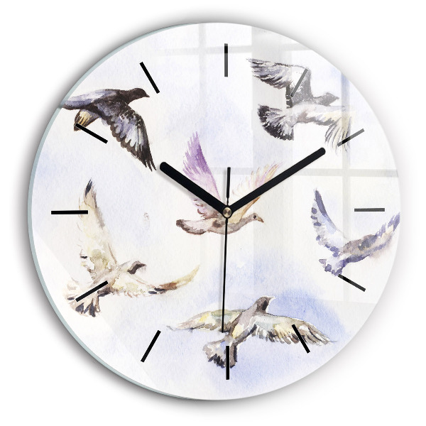 Round glass wall clock Flying birds