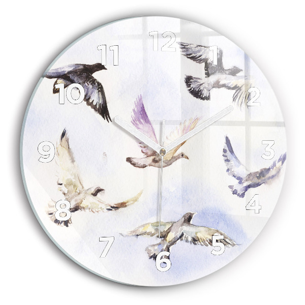 Round glass wall clock Flying birds