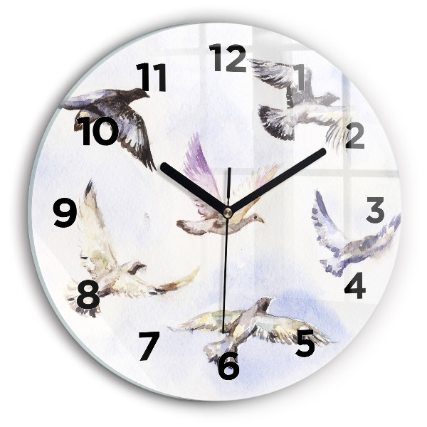 Round glass wall clock Flying birds