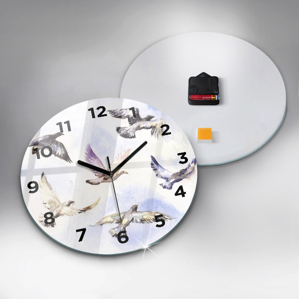 Round glass wall clock Flying birds