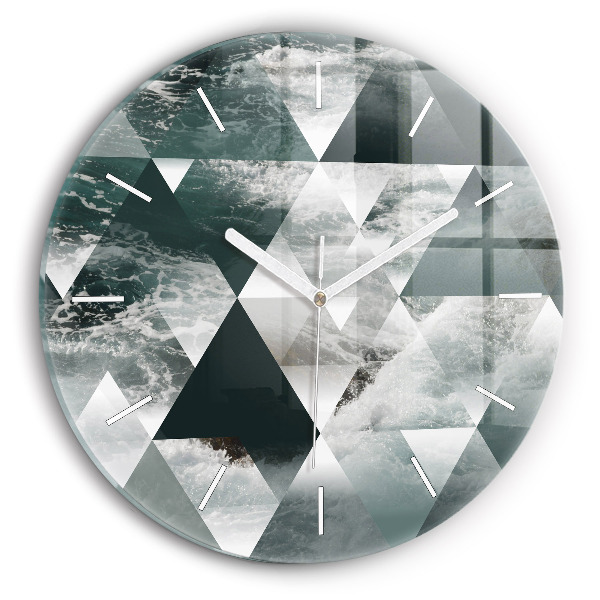 Round glass wall clock Abstract sea waves