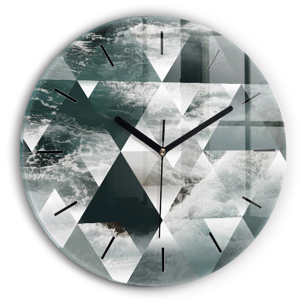 Round glass wall clock Abstract sea waves