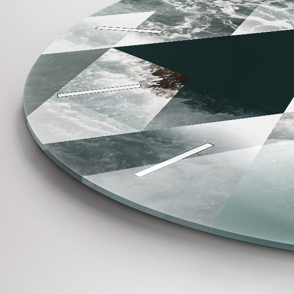 Round glass wall clock Abstract sea waves