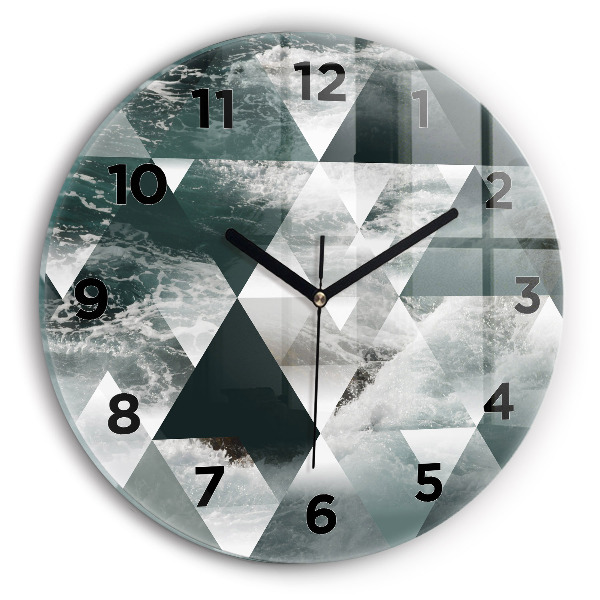 Round glass wall clock Abstract sea waves