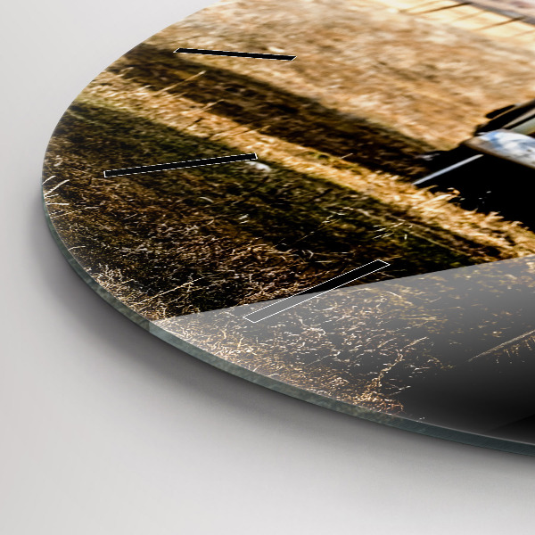 Round glass wall clock Old cars