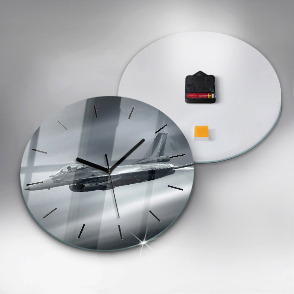 Round glass wall clock Military aircraft