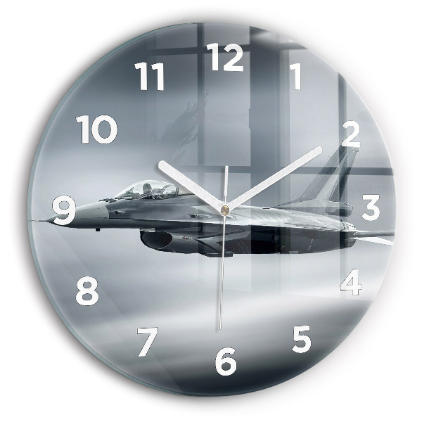 Round glass wall clock Military aircraft