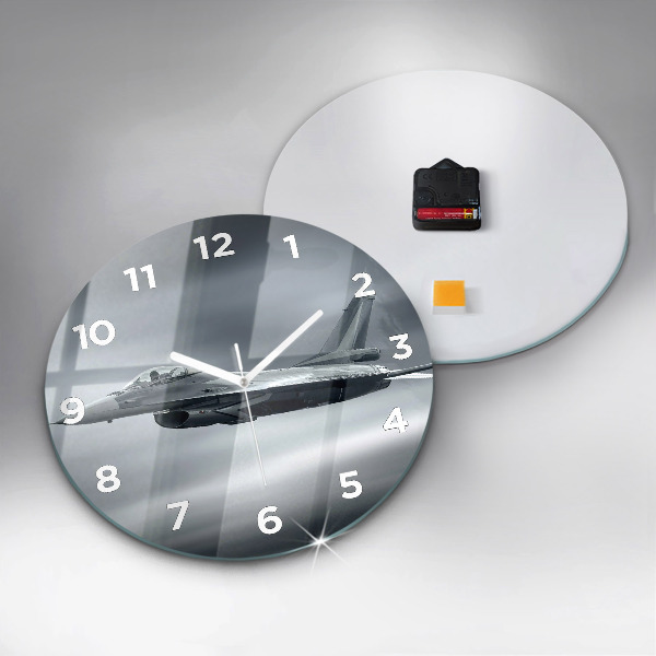 Round glass wall clock Military aircraft