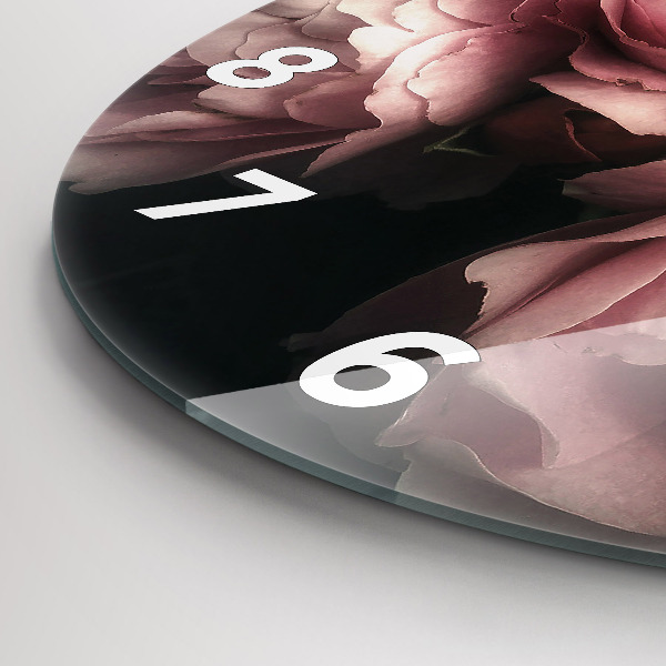 Round glass wall clock Bouquet of pink roses