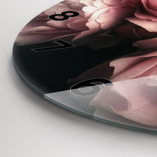 Round glass wall clock Bouquet of pink roses