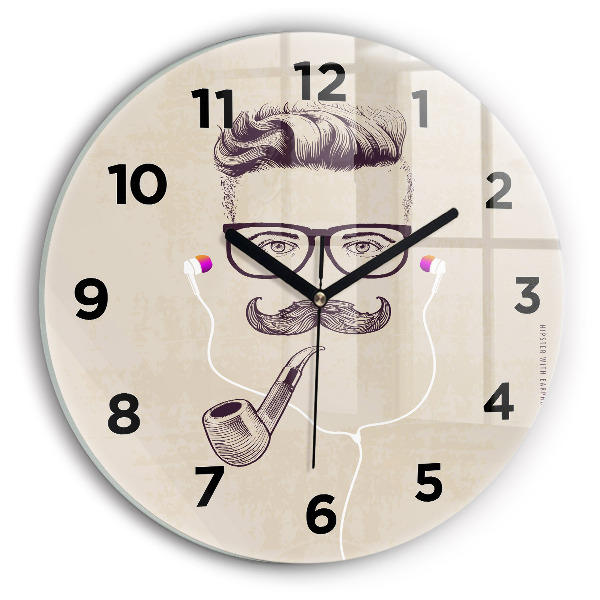 Round glass wall clock Man with a pipe