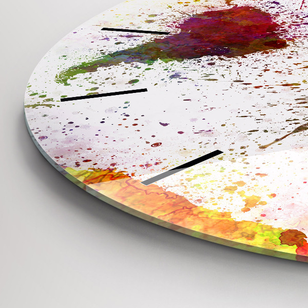 Round glass wall clock Watercolor map of the world