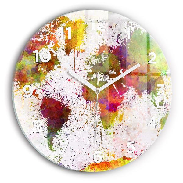 Round glass wall clock Watercolor map of the world