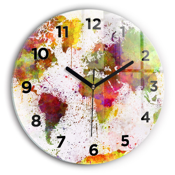 Round glass wall clock Watercolor map of the world