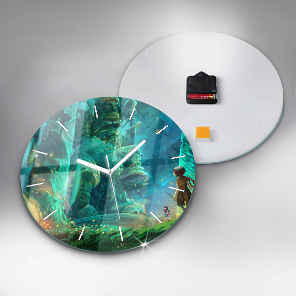 Round glass wall clock Children in the forest