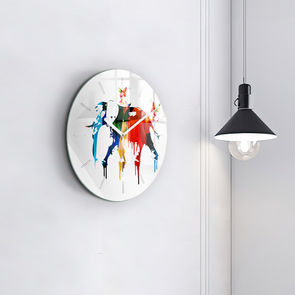 Round glass wall clock Colorful painted elephant