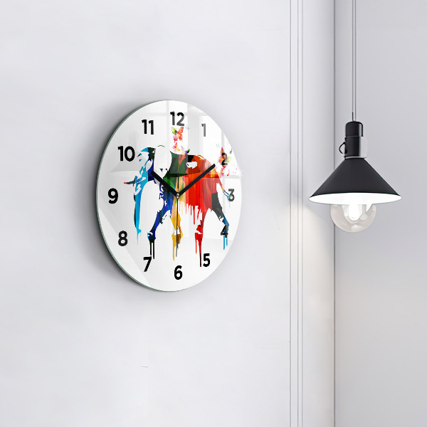 Round glass wall clock Colorful painted elephant