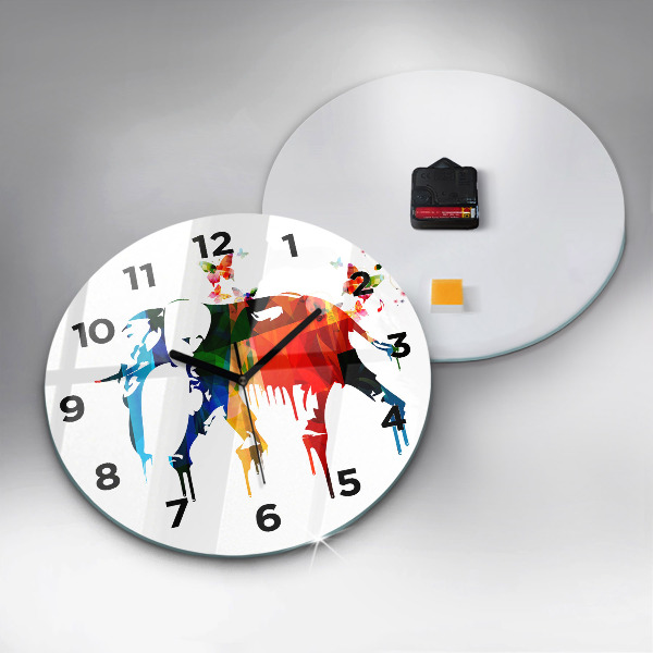 Round glass wall clock Colorful painted elephant