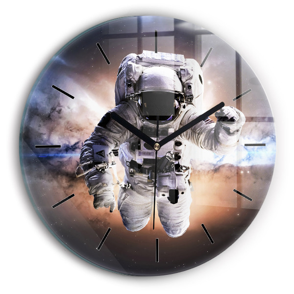 Round glass wall clock Astronaut in space