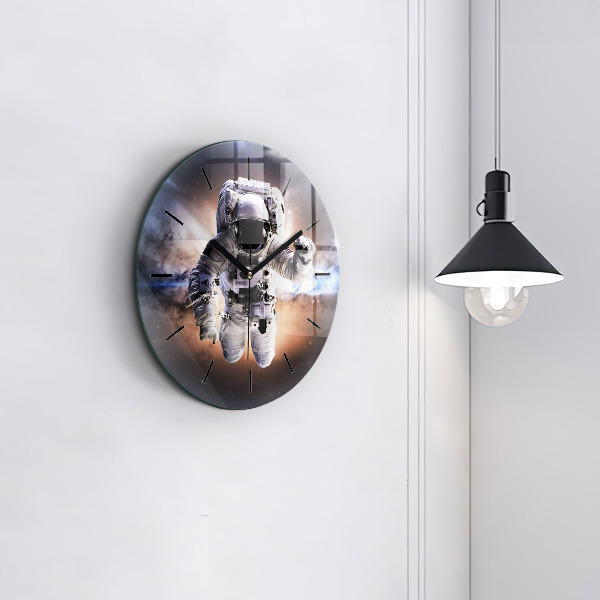 Round glass wall clock Astronaut in space
