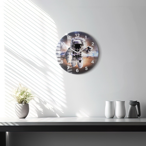 Round glass wall clock Astronaut in space