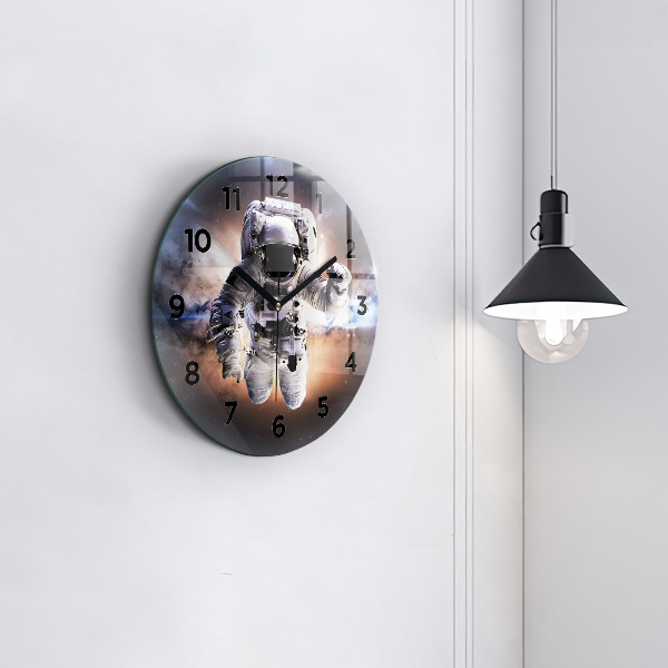 Round glass wall clock Astronaut in space